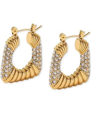 HEYMAEVE 18k -plated Small Pave Square Textured Hoop Earrings - Metallic