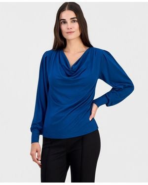 Tahari Cowl-neck Balloon-sleeve Top - Blue