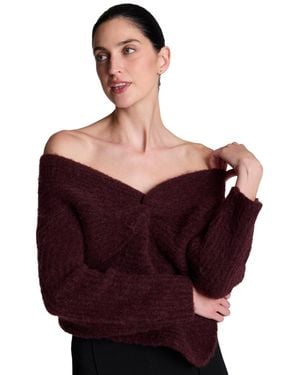 Kenneth Cole Asymmetric Twist Neck Off-the-shoulder Sweater - Red