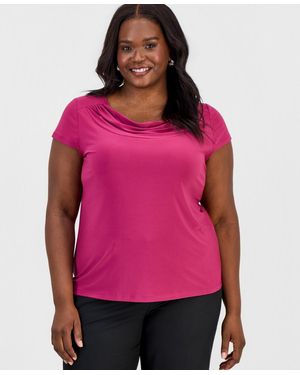 Kasper Plus Size Cowl-neck Cap-sleeve Blouse - Pink
