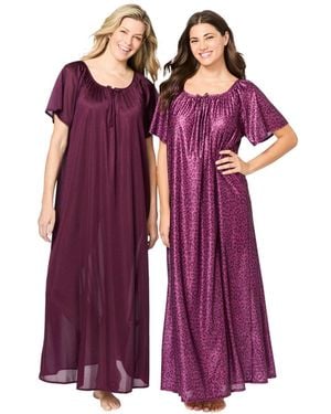 Only Neccessities Plus Size Only Necessities 2-pack Long Silky Gown - Purple
