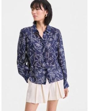 INC International Concepts Long Sleeve Printed Ramie Button Down Shirt Macys Exclusive - Blue
