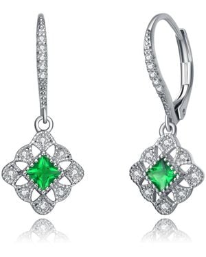 Genevive Jewelry Sterling Silver White Gold Plated Radiant And Round Cubic Zirconia Adorn Leverback Earrings - Green