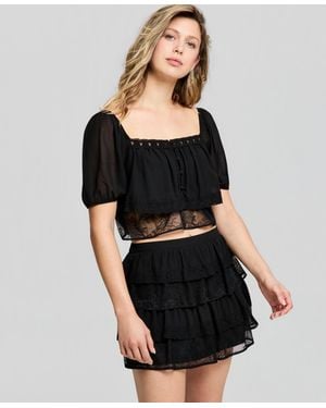 And Now This Chiffon Lace Short-sleeve Top - Black