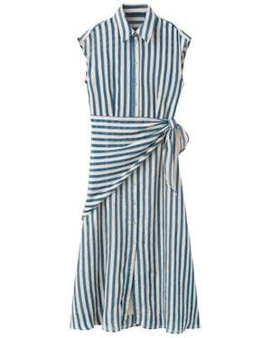 Mango Striped Scarf Midi Shirt Dress - Blue