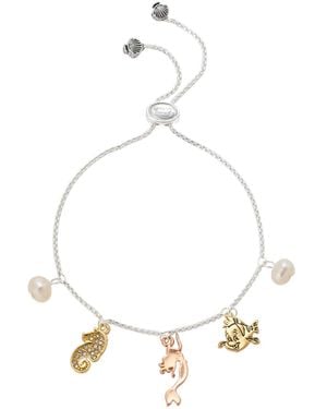 Disney Little Mermaid Cubic Zirconia And Mother Of Pearl Charm Bolo Bracelet - White