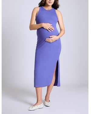 Motherhood Maternity Crew Neck Sleeveless Racerback Maternity Midi Dress - Blue