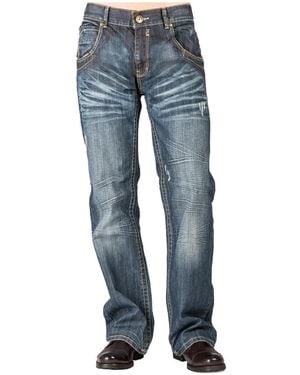 Level 7 Relaxed Bootcut Denim Distressed Jeans - Blue