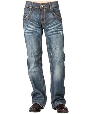 Level 7 Relaxed Bootcut Denim Distressed Jeans - Blue