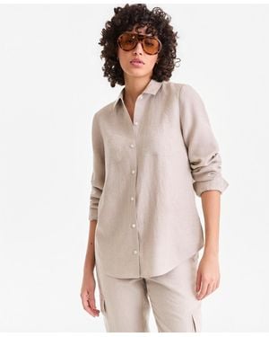Charter Club Petite Linen Button-front Shirt - Natural