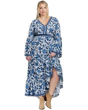 Avenue Plus Size Arlo Bell Sleeve Maxi Dress - Blue