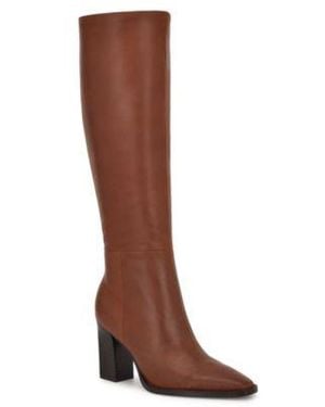 Nine West Zazz Tall Leather Dress Boots Regular Wide Calf - Brown