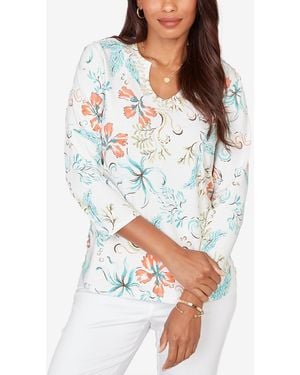 Ruby Rd. Plus Size Embellished Oceania Floral Knit Top - White