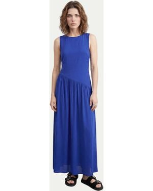 Warehouse Dropped Waist Chiffon Tiered Maxi Dress - Blue