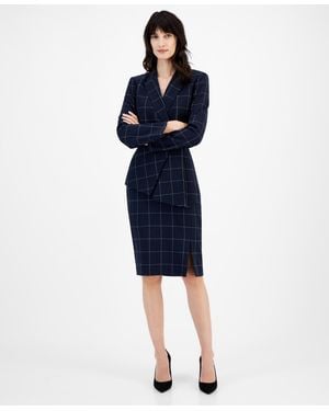 Tahari Windowpane-print Skirt Suit - Blue