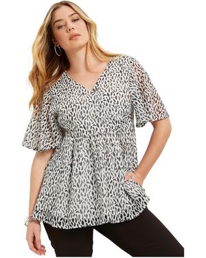 June + Vie June + Vie Plus Size Faux Wrap Fit-and-flare Top - Gray