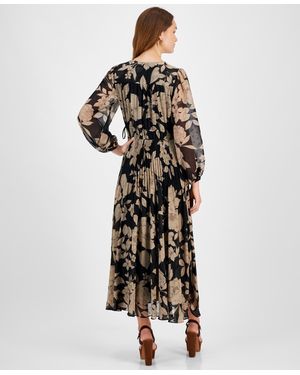 slim fit dress slacks Taylor Floral Print Fit & Flare Pleated Mini Dress Black / 10