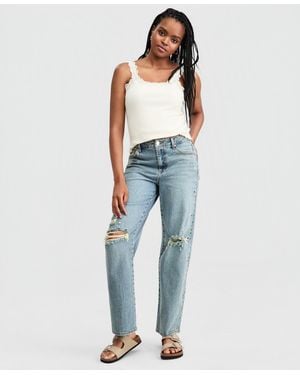 And Now This Petite Wide-leg Distressed Jeans - Blue
