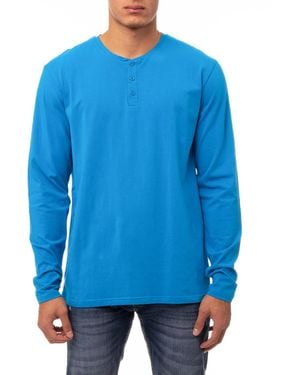 Xray Jeans X-ray Soft Stretch Henley Neck Long Sleeve T-shirt - Blue