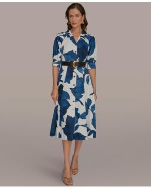 Donna Karan Petite Belted Shirt Dress - Blue