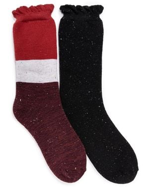 Muk Luks 2 Pair Pack Ruffle Heat Retainer Crew Socks - Red