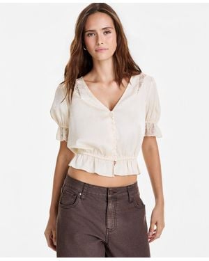 And Now This Satin Puff-sleeve V-neck Top - White