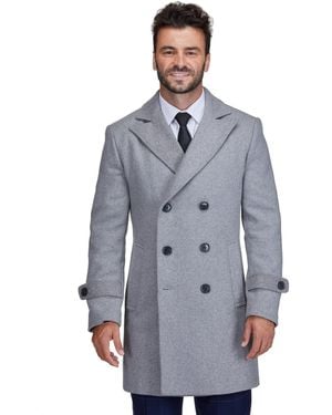 Braveman Double Breasted Pea Coat Wool Blend Dress Peacoat - Blue