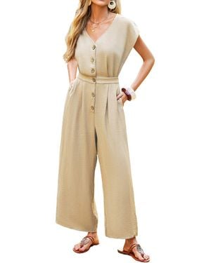 CUPSHE Elegant Button-down Wide Leg Jumpsuit - Natural