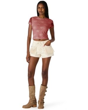 Steve Madden Cropped Round Neck Top - Pink