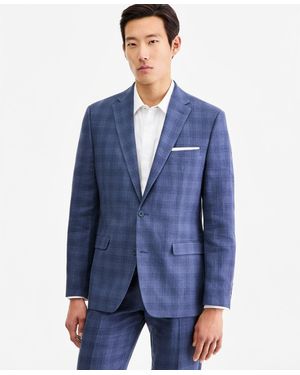 BarIII Slim-fit Plaid Linen-blend Suit Separates Jacket - Blue