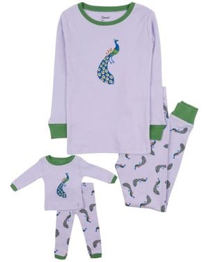Leveret Girls & Doll Matching 100% Cotton Long Sleeve Animal Print Pajamas - Blue