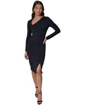 Donna Karan Long Sleeve Asymmetrical Neck Sheath Dress - Blue