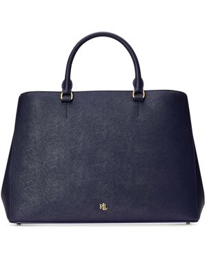 Ralph Lauren Crosshatch Leather Large Hanna Satchel - Blue