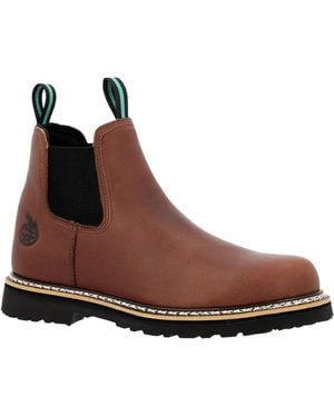 Georgia Boot Romeo Pull-on Full-grain Leather Round Toe Work Boots - Brown