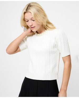 French Connection Embellished Short Sleeve Sweater - White