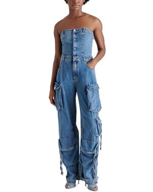 Steve Madden Duo Strapless Denim Cargo Jumpsuit - Blue