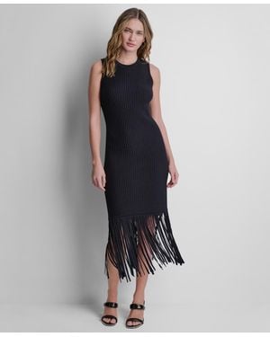 DKNY Sleeveless Fringe Sweater Dress - Black