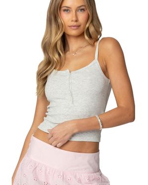 Edikted Vina Ribbed Henley Tank Top - White