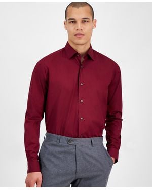 BOSS Valerio Long Sleeve Button-front Solid Shirt - Red