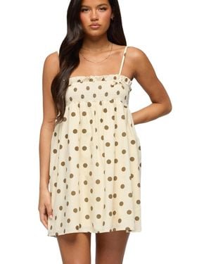 Edikted Polka Dot Linen Look Mini Dress - Natural