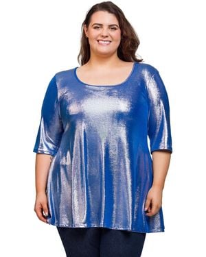 24seven Comfort Apparel Plus Size Scoop Neck Flared Tunic Top - Blue