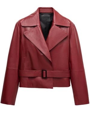 Mango Selection Leather Belted Cropped Trench Jacket - Red