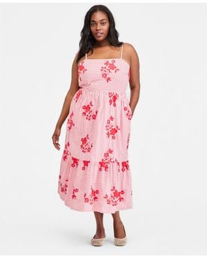 On 34th Plus Cutout-back Tiered Cotton Midi Dress - Pink