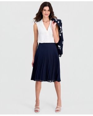 Tahari Solid-color Pleated Chiffon Midi Skirt - Blue