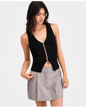 BarIII Ribbed Button-front Top - Black
