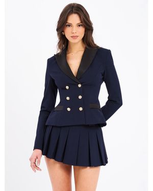 Miss Circle Nasia Double Breast Backless Blazer - Blue