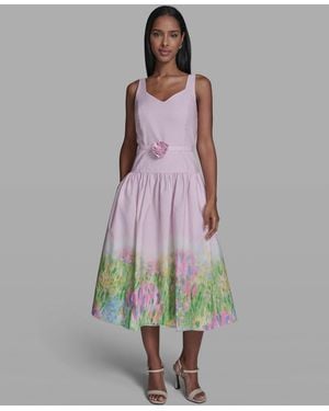 KARL LAGERFELD Drop Waist Border Hem Midi Dress - Multicolor