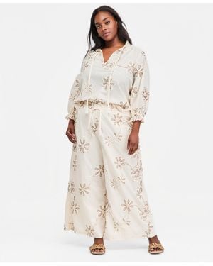 Vince Camuto Plus Size Mid-rise Wide-leg Elastic Waist Pants - Natural