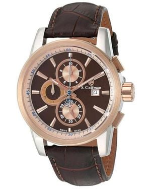 INVICTA WATCH S.coifman Heritage Chronograph Dial Leather Strap Watch - Brown