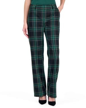 Tahari Plaid Flare Pants - Green